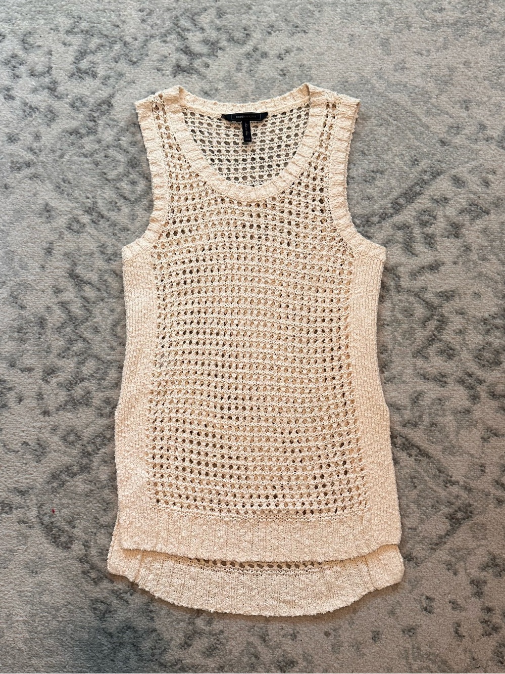 Sleeveless Open-Knit Cream Boho Beach Tank Top
